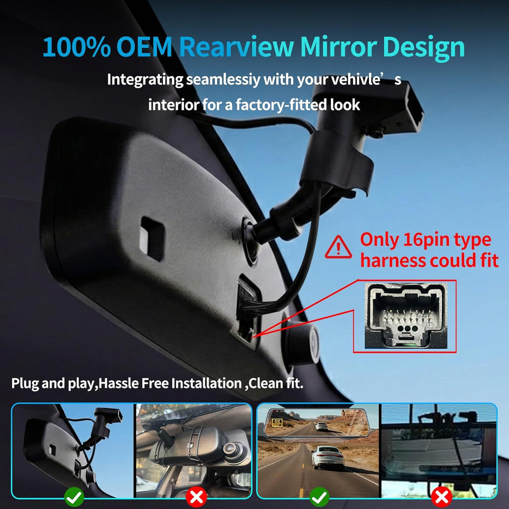 KCV 4K Rear Mirror Dash Cam for Ford F150 F250 F350 (2009-2025 with 16pin Aut...