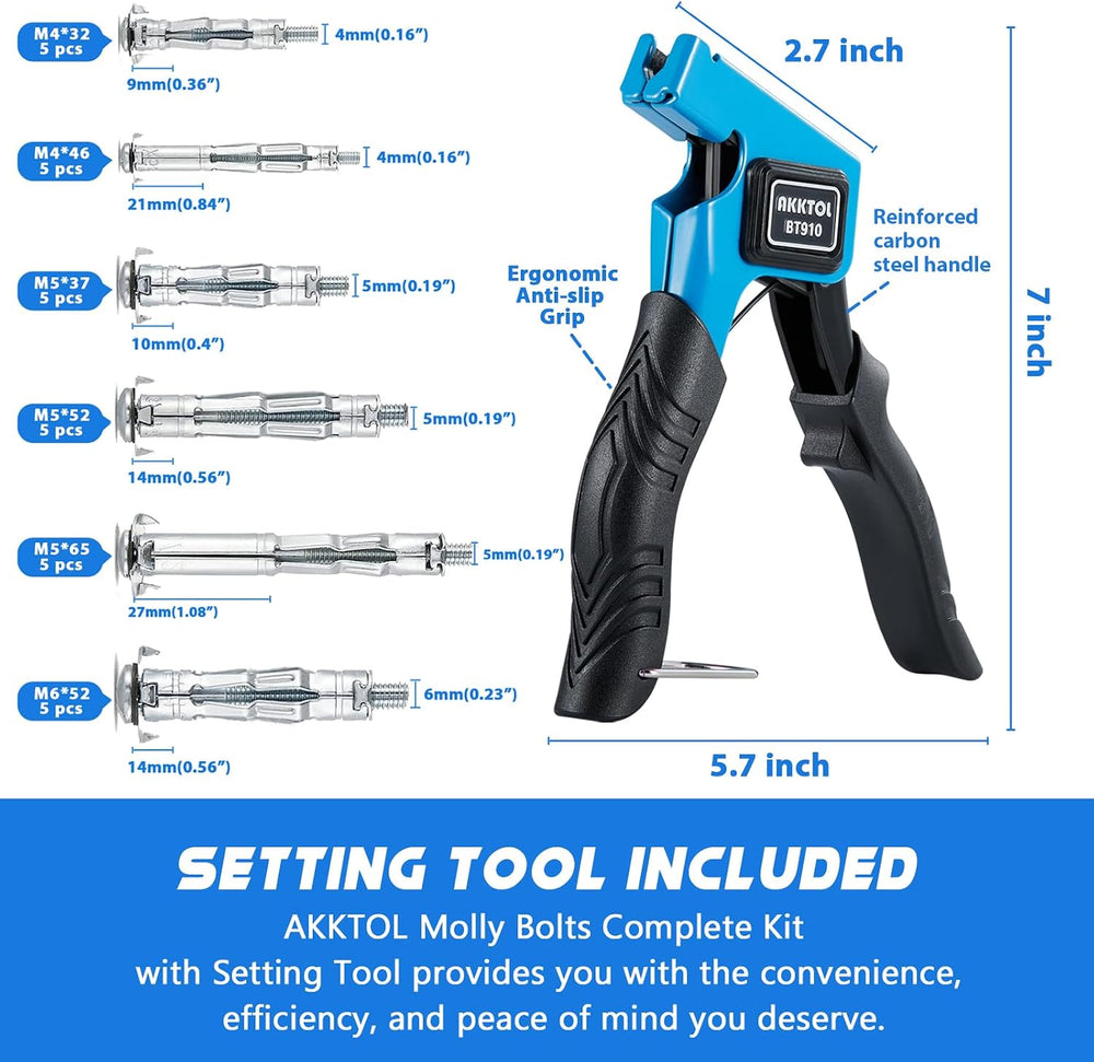 AKKTOL Molly Bolts for Drywall & Plaster Walls (0.12"-1.28"), E...