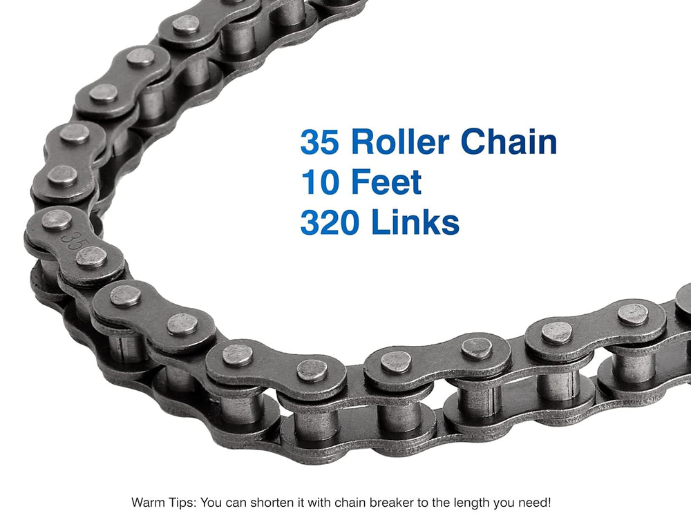 #35 Roller Chain 10 Feet -320 Links #35 Chain with Chain Breaker & 5 Conn...