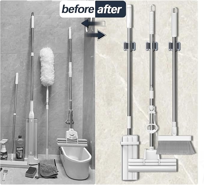 3-H Mop and Broom Holder Wall Mount 25 Pack, Broom Hanger Wall Mount