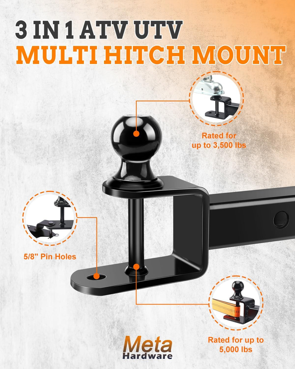 3-in-1 ATV Hitch Ball Mount Fits 2" Receiver 3500lbs GTW