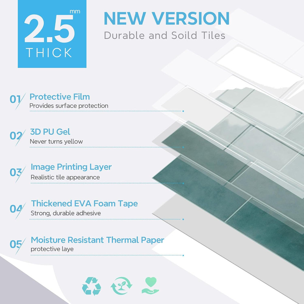 STICKGOO 10-Sheet Subway Peel and Stick Backsplash Tiles Muted Teal