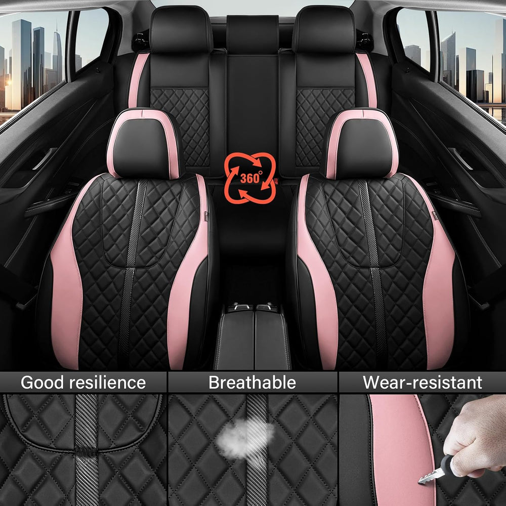 Coverado Car Seat Cover, Luxury Diamond-Pattern Leather Seat Covers Full Set,...