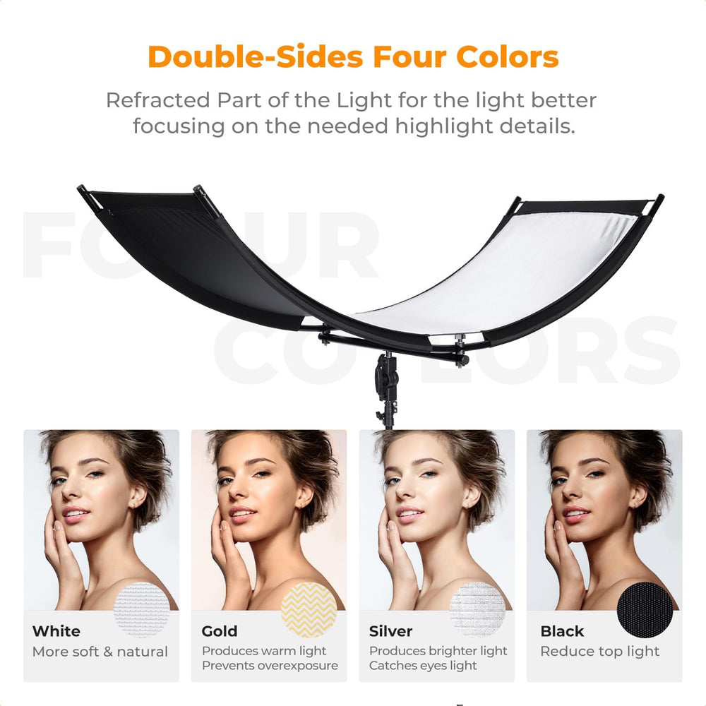 K&F CONCEPT U-Shape Reflector, 180x60cm, with 1.9m Stand, 4-in-1 Reflector