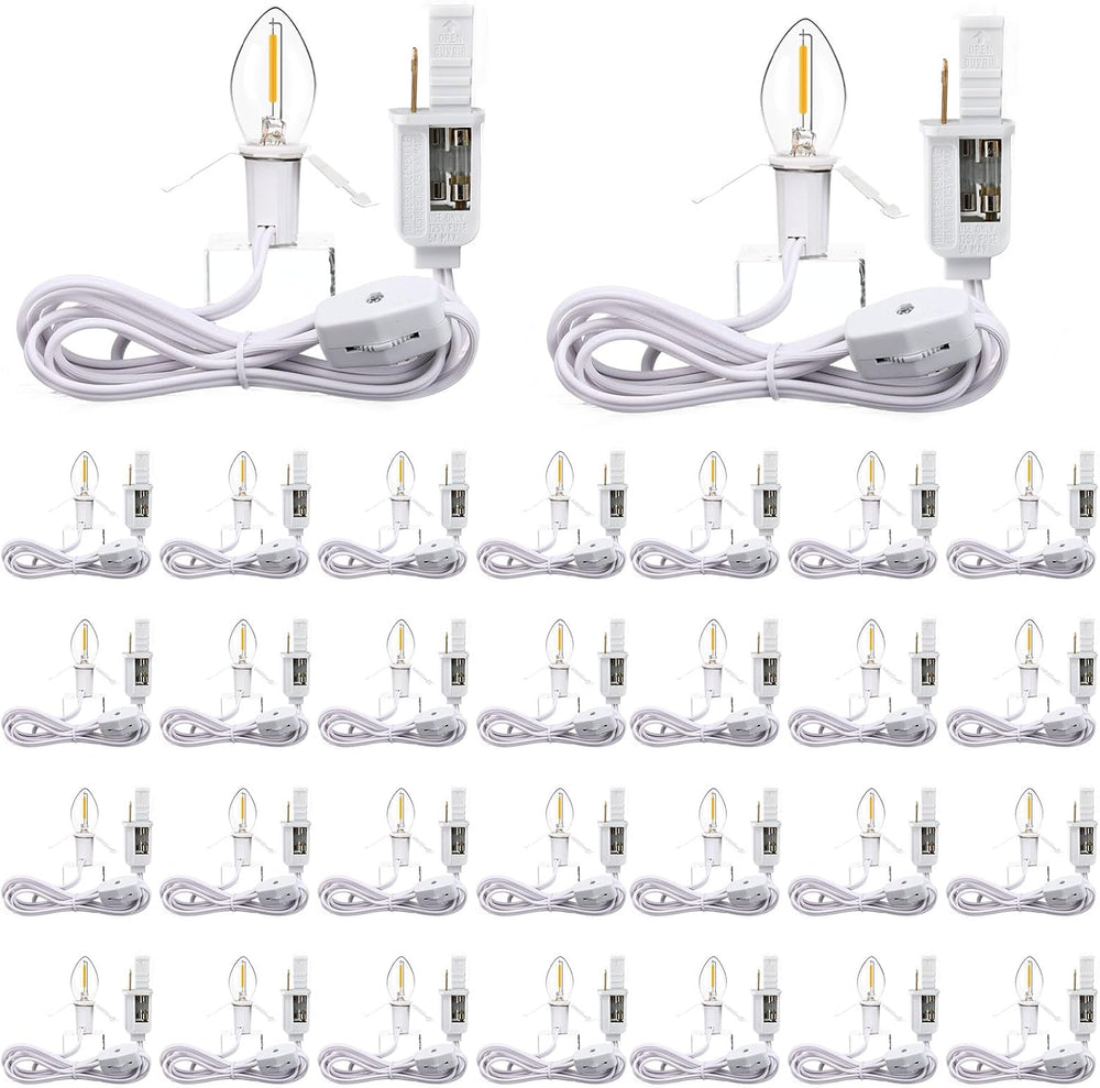 Enhon 30 Pack Christmas Village Blow Mold Light Cord Bulk with C7 LED Bulb