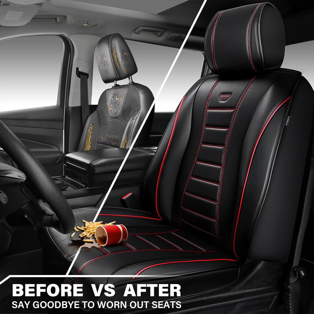 CAR PASS Nappa Leather Seat Covers, Universal FIT Piping Leather Car Seat Cov...