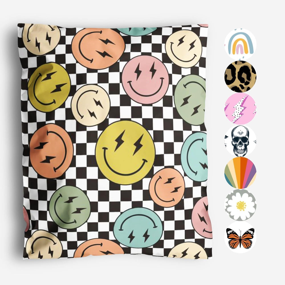 12x15 Poly Mailers, Smiles Checkerboard Shipping Bags,100 Pack
