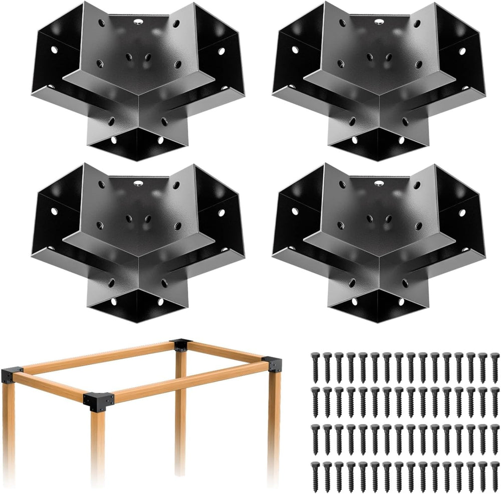 Pergola Bracket Kit 4x4(Inner 3.6"x3.6"), 4pcs 3-Way Right Angle Co...