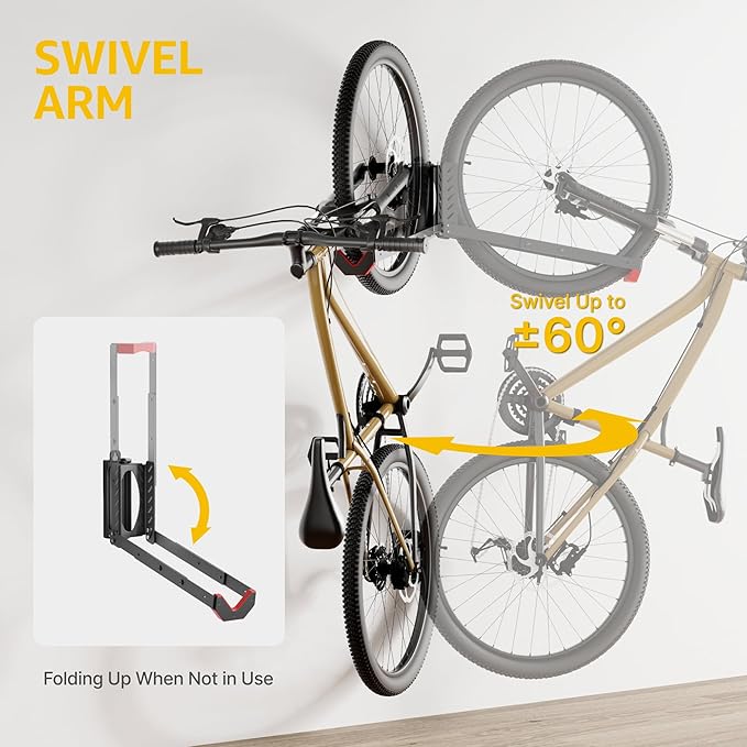 monTEK Swivel Bike Wall Mount, No Heavy Lifting Required Bike Wall Mount (2 P...