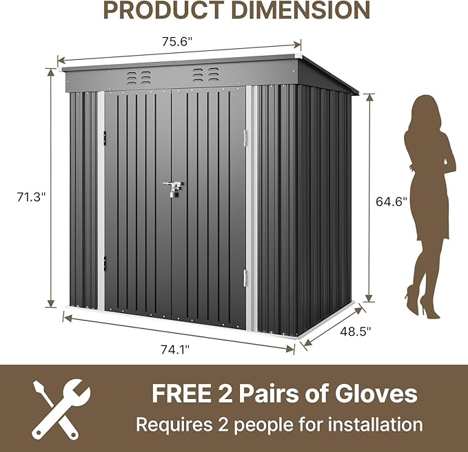 Bealife 6' x 4' Outdoor Storage Shed Clearance, Metal Outdoor Storage...