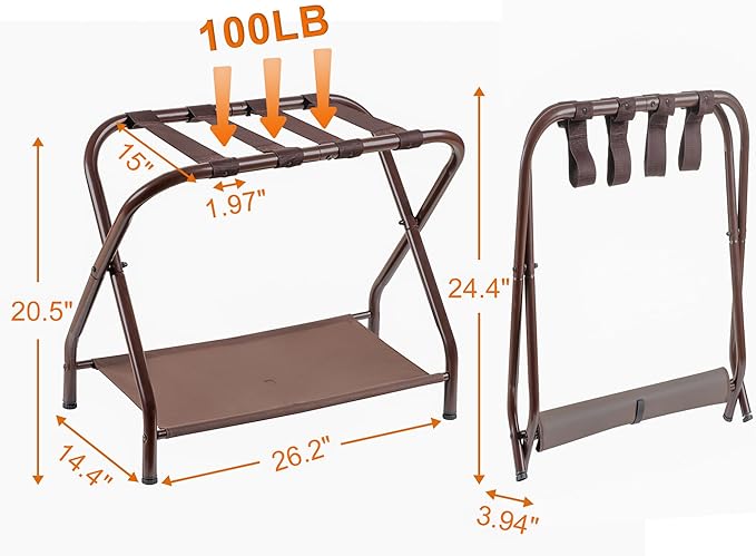 Heybly Luggage Rack, Steel Folding Suitcase Stand (Pack of 2)