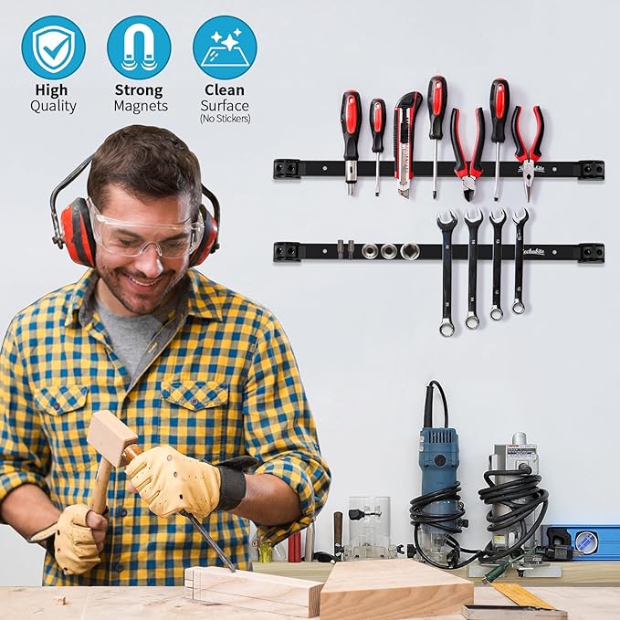 6 Pieces 18" Magnetic Tool Holder Strip, Metal Tool Organizer Rack