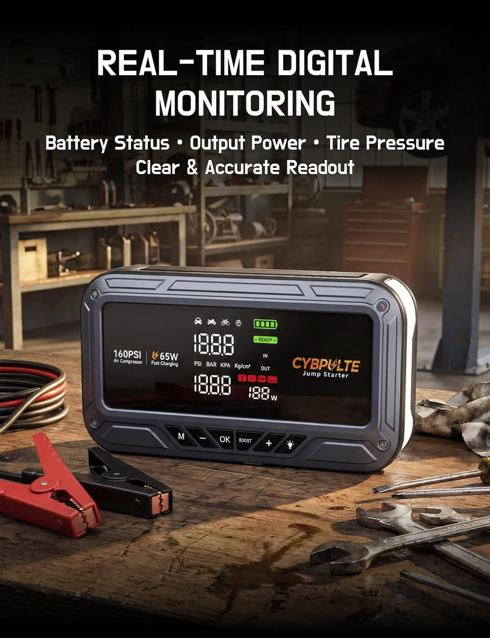 Jump Starter with Air Compressor 8000A 160 PSI,65W Charge