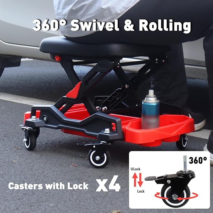 Automotive Creeper Seat with Rolling Wheels, 300 LBS Capacity Mechanic Stool