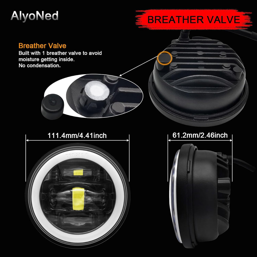 AlyoNed New Version 4.5" inch LED Fog Lights White Halo DRL DOT Kit Black