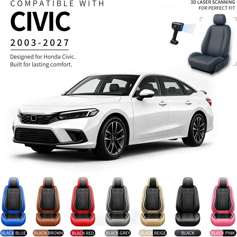 for Honda Civic 2003-2027 Custom Fit Car Seat Covers, Black