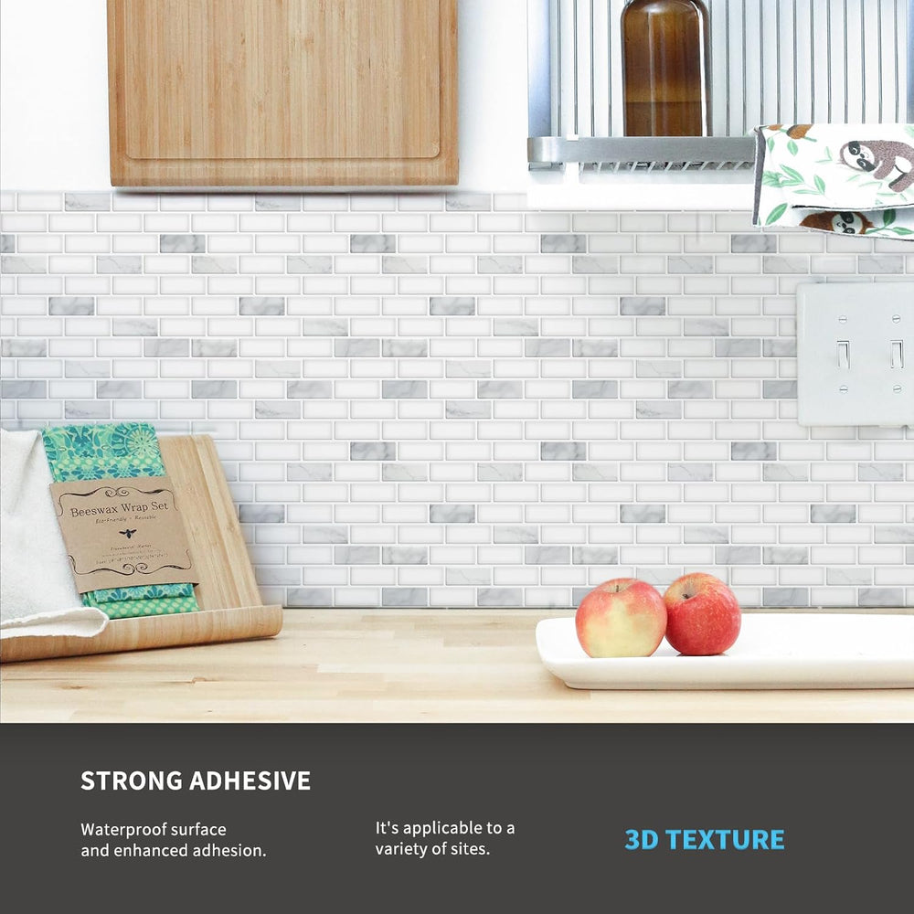 Art3d 10-Pack Peel and Stick Stone Backsplash Tile, 12" x 12", Whit...