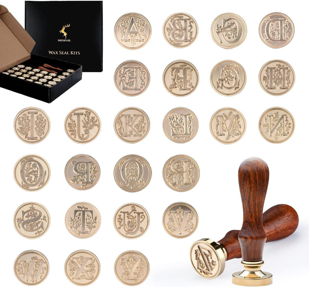 Medieval Initial Alphabet Wax Seal Stamp, Brass Head Wooden Handle - Letter A-Z