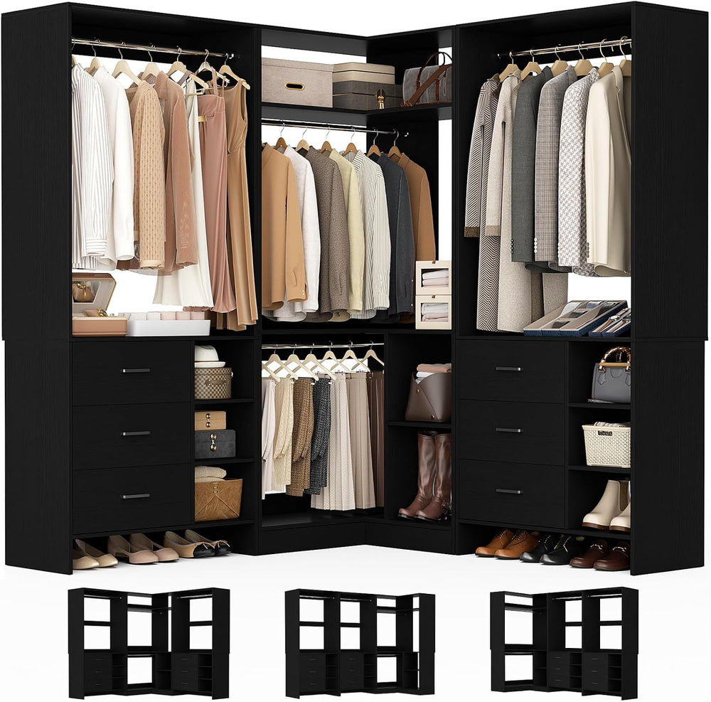 Aheaplus Closet System with 6 Drawers, 4 Hanging Rods & Corner Tower, Cor...