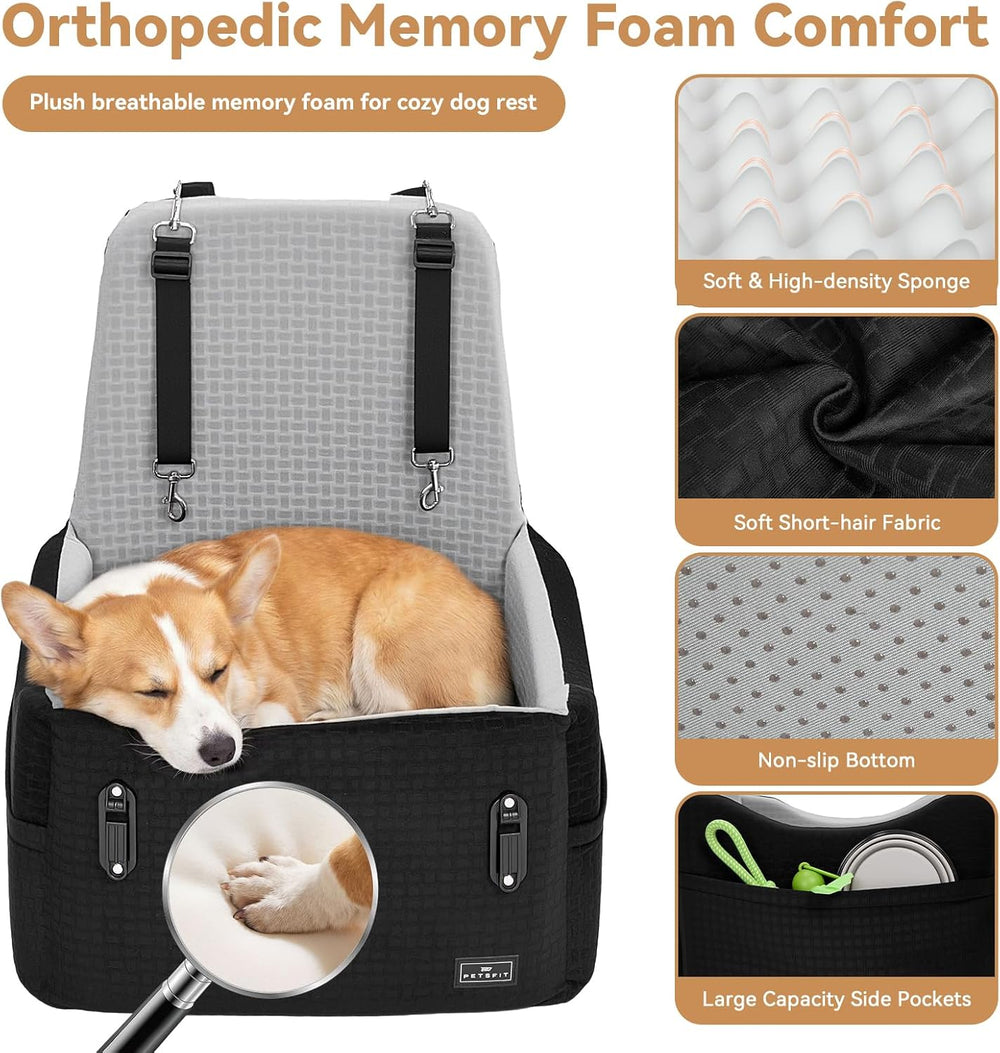 PETSFIT Dog Car Seat with Patented Safety System, 5" Elevated Cushion