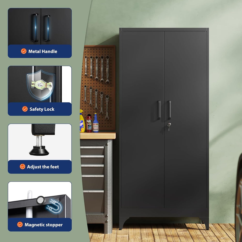 Metal Garage Storage Cabinet with 2 Doors and 4 Adjustable Shelves - 71"...
