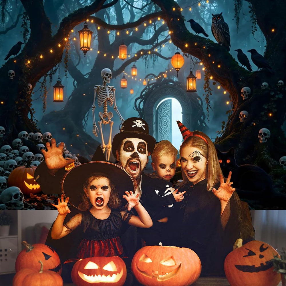 12x10ft Halloween Backdrop for Photography Skeleton Haunted Forest Backdrop