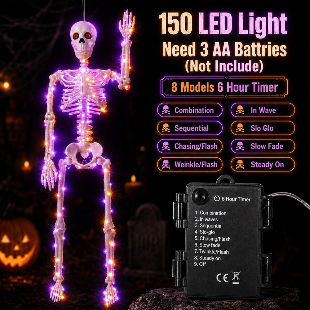 2Pack36 Halloween Skeleton Decoration with Orange&Purple Light
