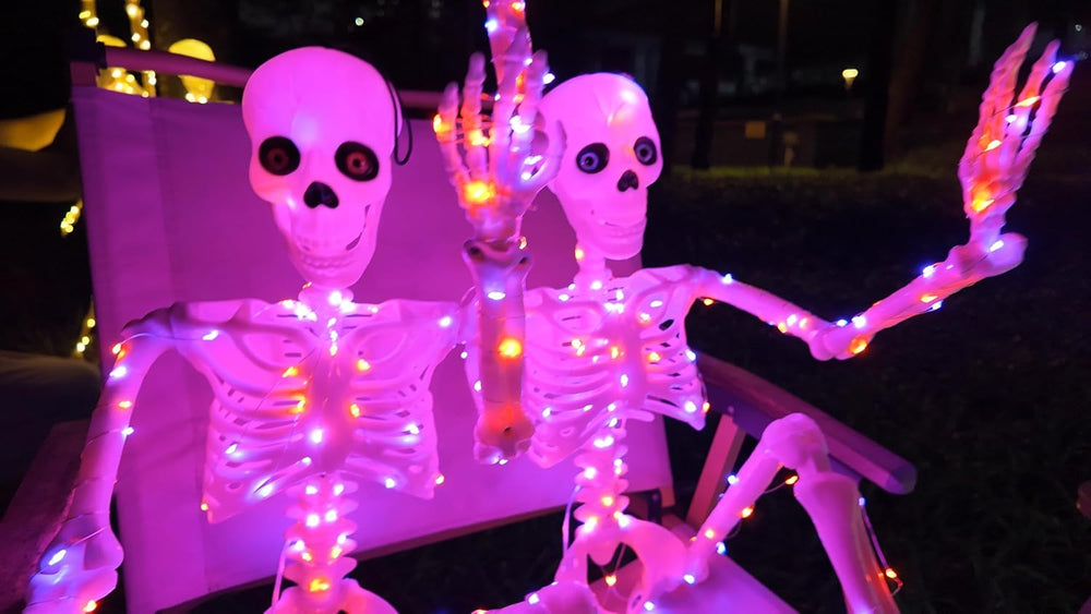 2Pack36 Halloween Skeleton Decoration with Orange&Purple Light