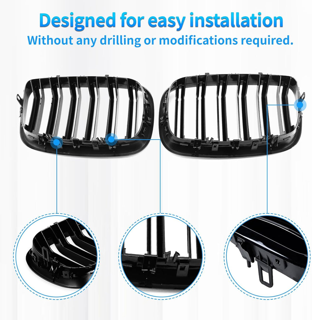 X5 E70 Black Front Kidney Grill Fit for 2007-2014 BMW X5 E70 X6 E71 | Gloss B...