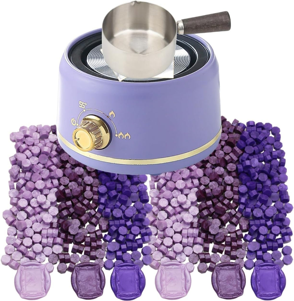 Sealing Wax Warmer Electric with 300Pcs Purple Waxseal Beads, a 80ml Large Sp...