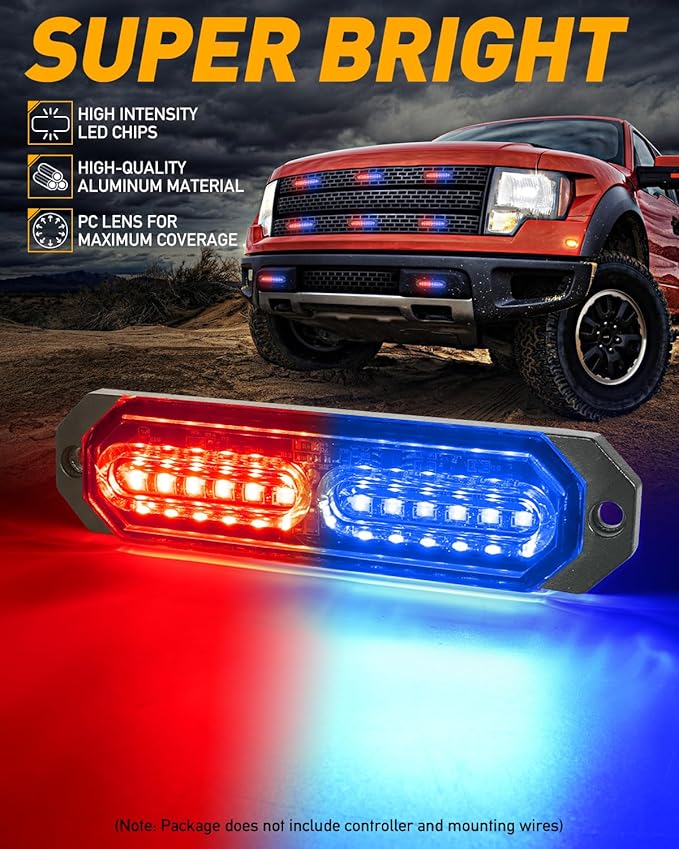 HLauto 1200T Emergency Strobe Grille Lights: 8pcs 12 LED Sync Feature Safety
