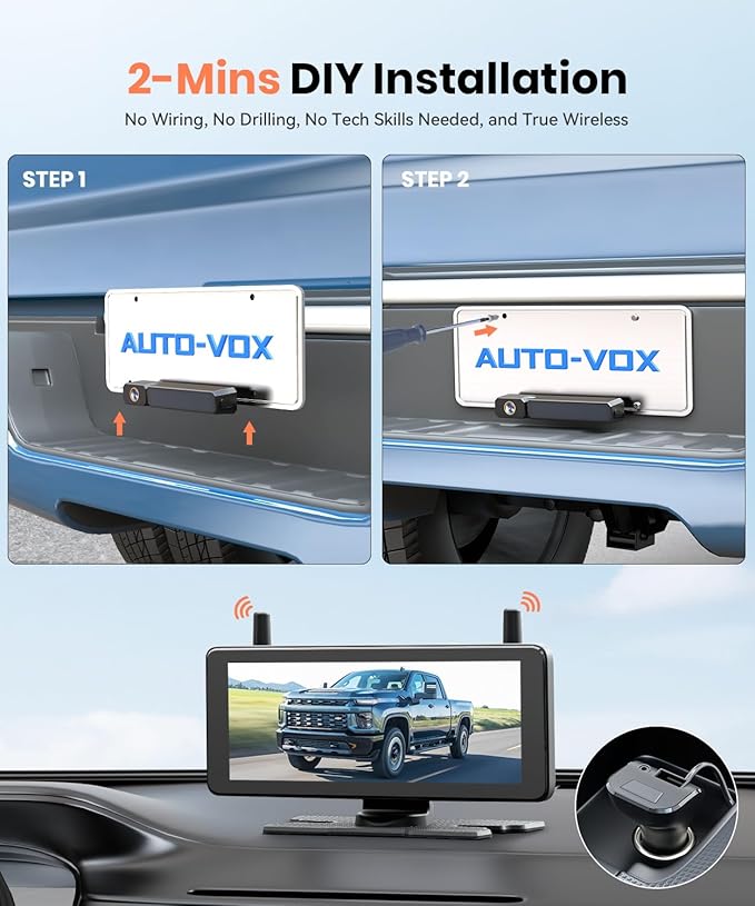 AUTO-VOX 7.2" DVR Portable Solar Wireless Backup Camera:HD 1080P 2 Min Q...