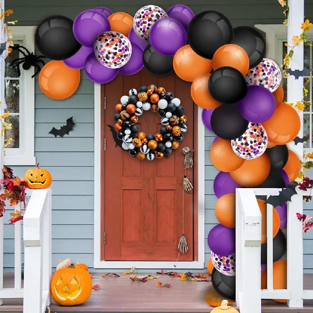 Happy Halloween Wreath for Front Door, 18โ Artificial Ball Wreaths Door Decor...