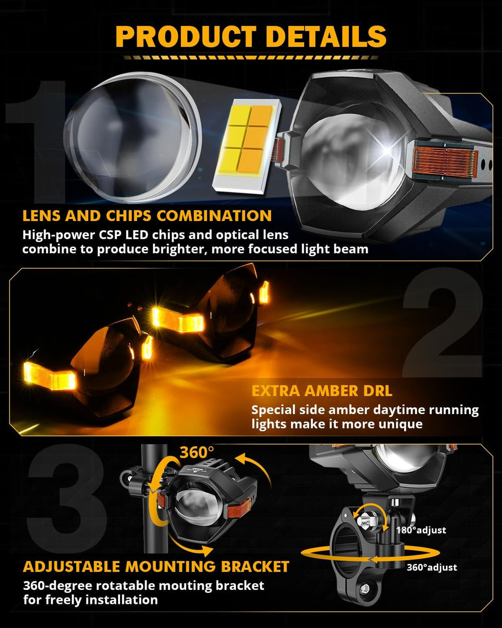 Auxbeam MT8 Series Motorcycle Fog Lights Auxiliary Lights Driving Lights