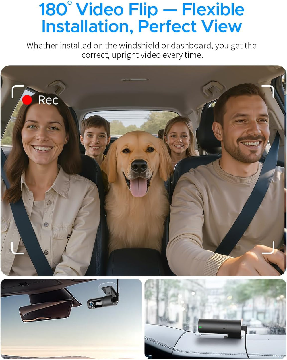 KAWA 3K Dash Cam Front, 360°Rotation, Voice Control, Wi-Fi Dashcam for Cars