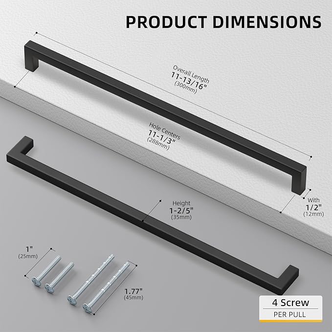 Goldenwarm 10 Pack Black Square Bar Cabinet Pull Drawer Handle Stainless Steel
