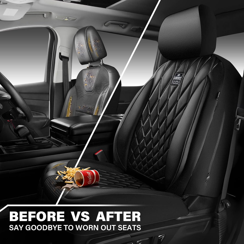 CAR PASS Piping Luxury Faux PU Leather Two Front Car Seat Covers, Waterproof ...
