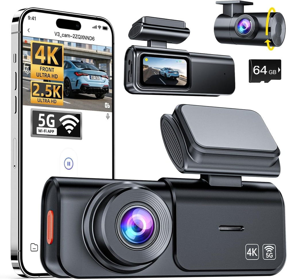 Dash Cam Front and Rear: 4K+2.5K Dual Dash Camera for Cars (V3)