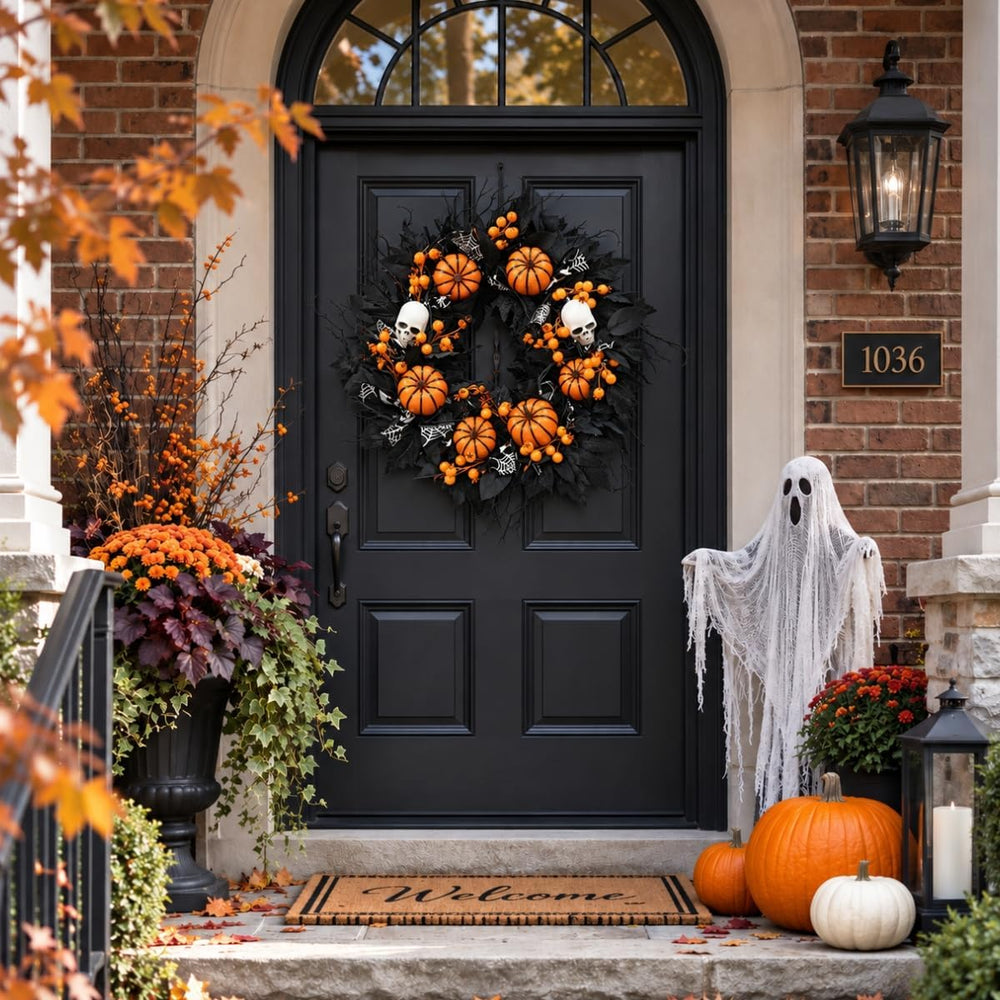 20" Halloween Wreath for Front Door, Black Gothic Spooky Outdoor Dรฉcor