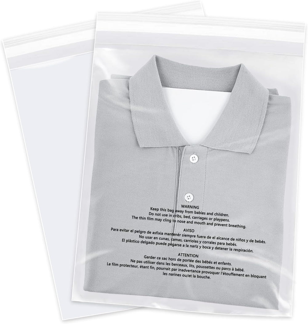 10" x 13" (1000 Count) Clear Poly Bags with Suffocation Warning