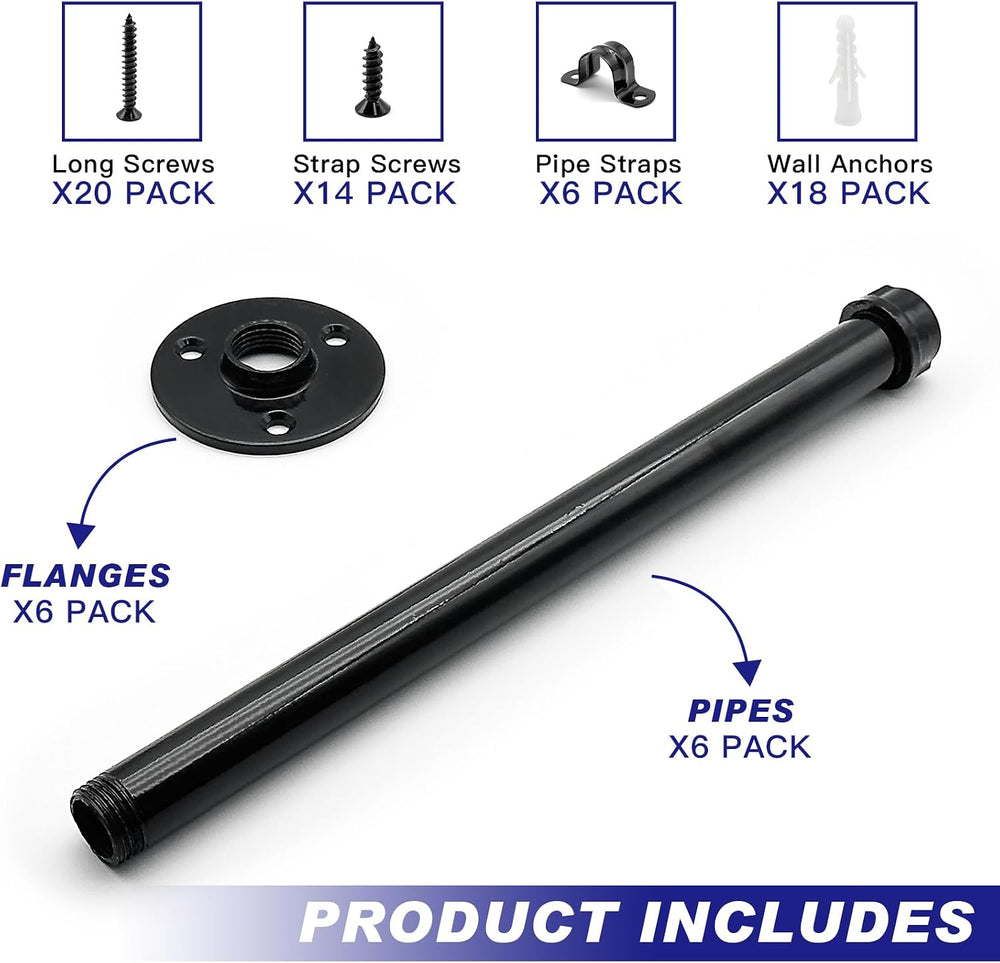 6 Pack Pipe Shelf Brackets 12 Inch, Industrial Iron Pipe Floating Shelves Bra...