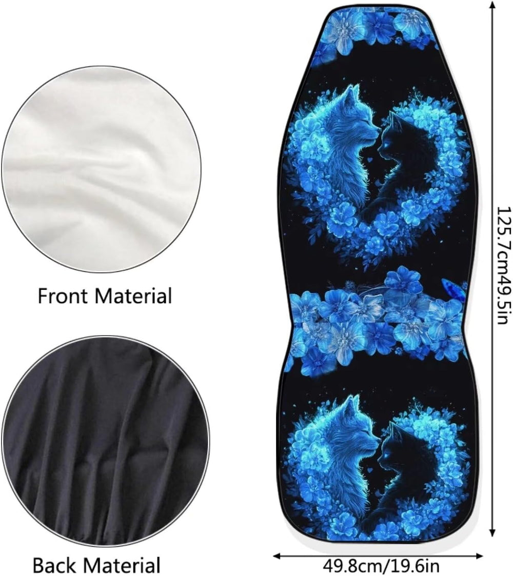 JoyLamoria Blue Cat Rose Print Front Car Seat Covers Set of 2,Universal fit f...