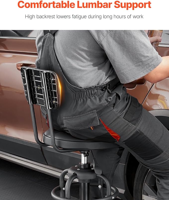VEVOR Shop Stool with Backrest, Pneumatic Garage Seat/Work Stool with 300 lbs