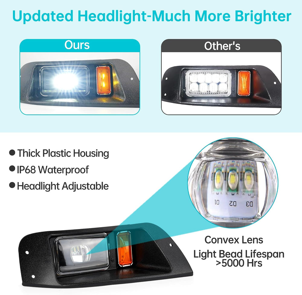 10L0L Deluxe Golf Cart Light Kit for EZGO TXT 1996-2013 12V-72V, RGB DRL