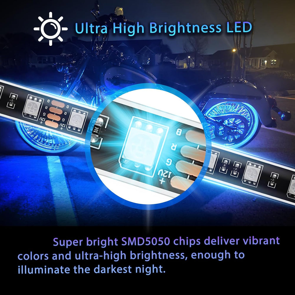 8PCS Motorcycle RGB LED Light Kits with Brake Turn Signal, Underglow Lights w...