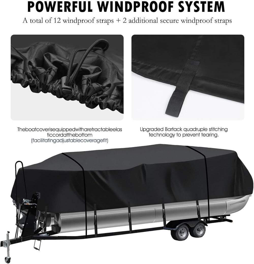 Pontoon Boat Cover 18'6''-20'1'', Heavy Duty 900D Mar...