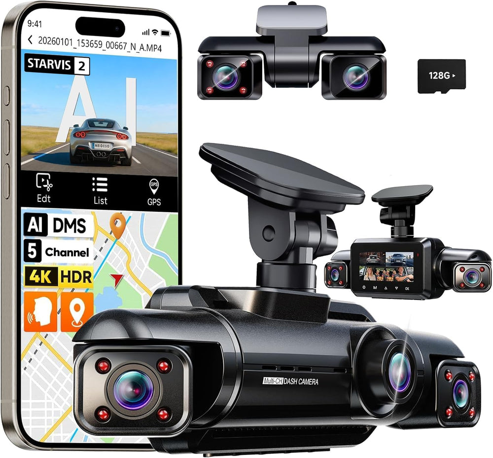 Neideso 5 Channel 360ยฐ View Dash Cam Front and Rear, 4K + 3 * 1080P