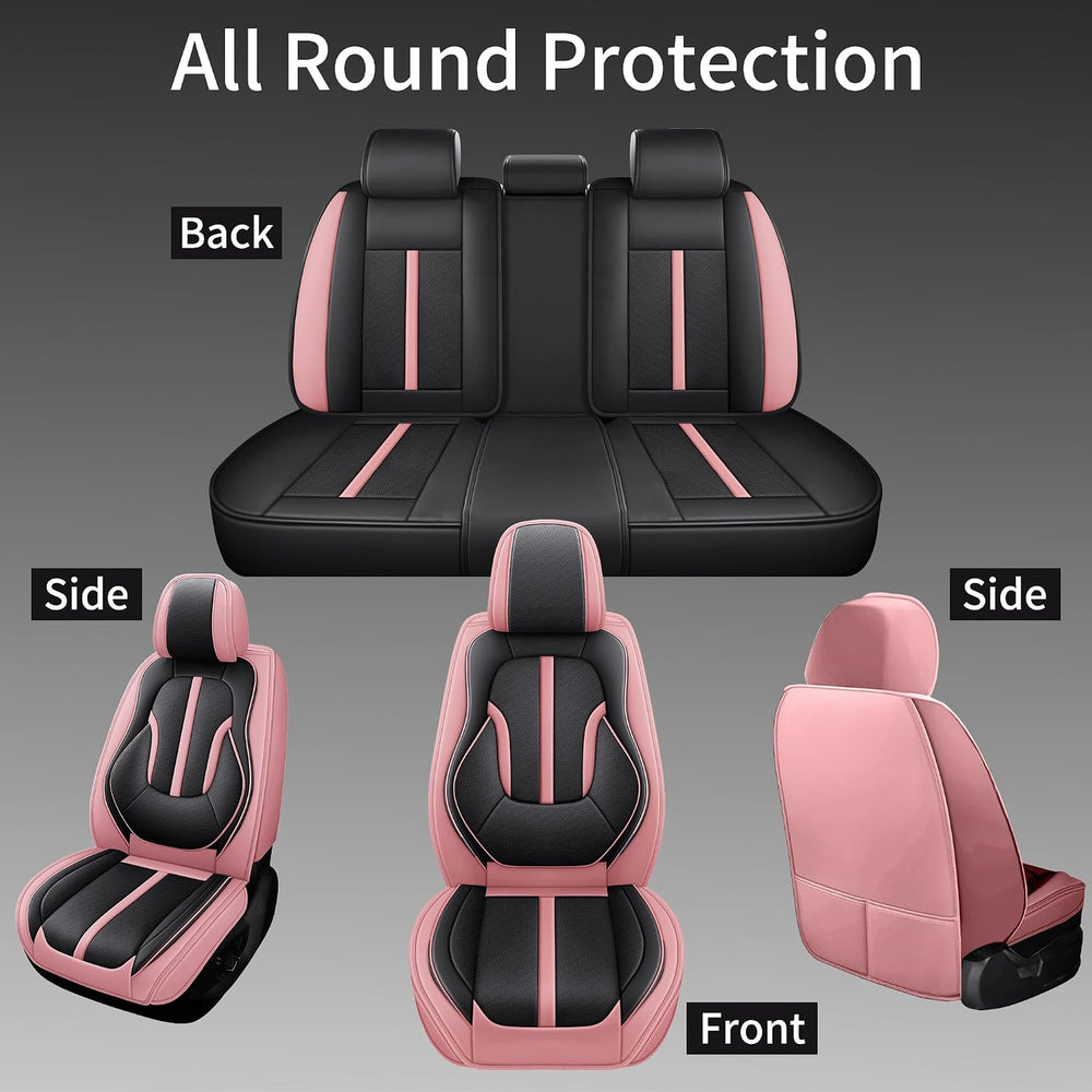 otoez Pink/Black Nappa Leather Seat Covers 5 Seats, Auto Lumbar Support