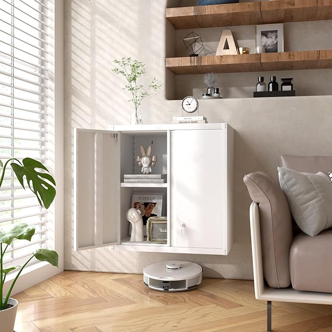 GREATMEET Metal Wall Cabinet, Wall Mounted Storage Cabinet