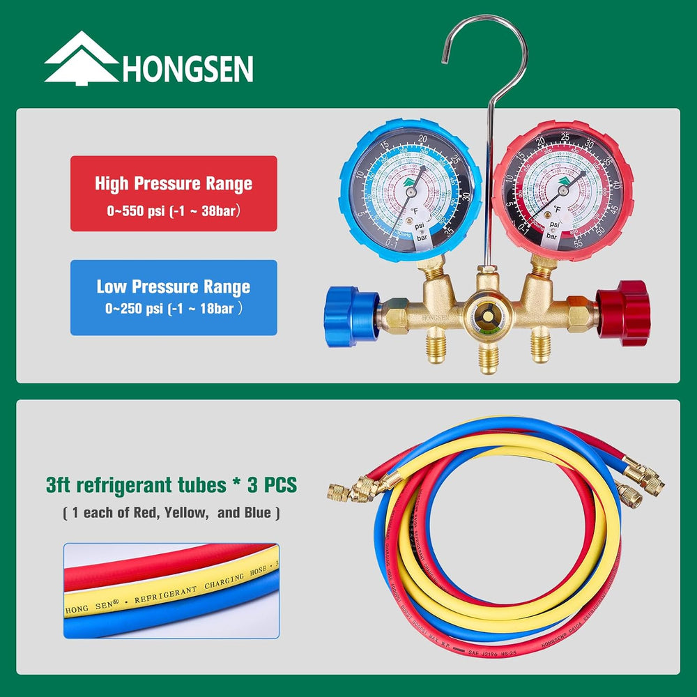 HVAC Manifold Gauge Set with Brass Body and Explosion-Proof Lens, AC Gauge Se...